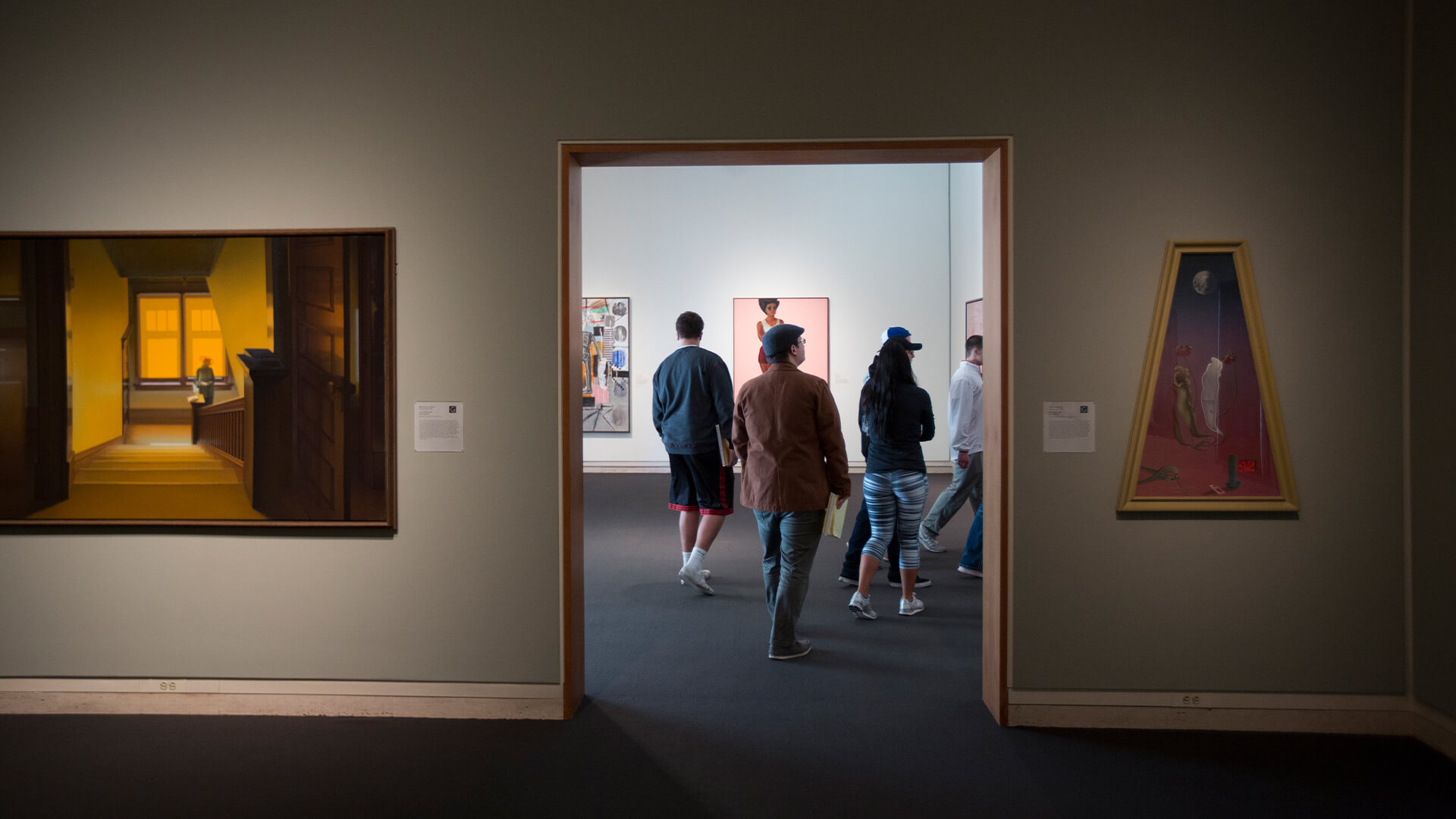 Students walking through Sheldon Museum of Art